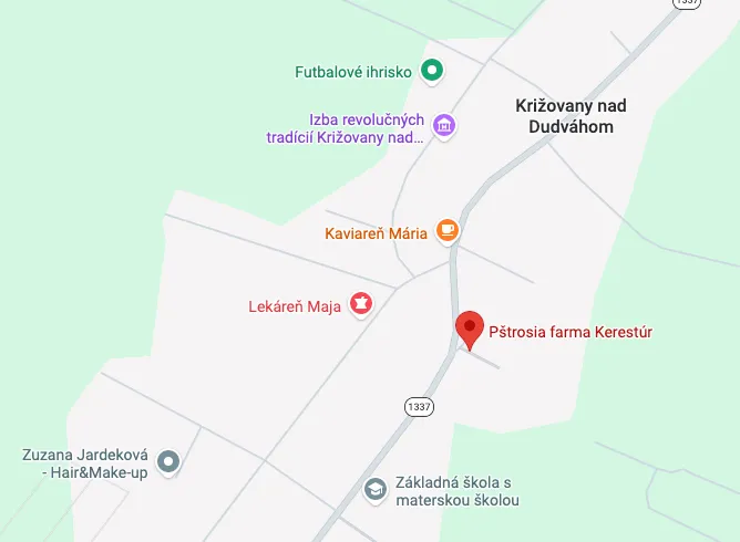 Mapa s polohou Farmy Kerestúr v Križovanoch nad Dudváhom